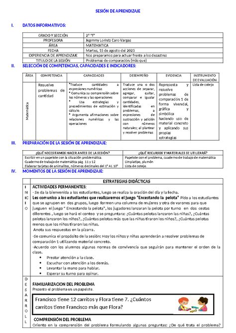 Sesion 15 Agosto Matematica C Y T SESIÓN DE APRENDIZAJE I DATOS