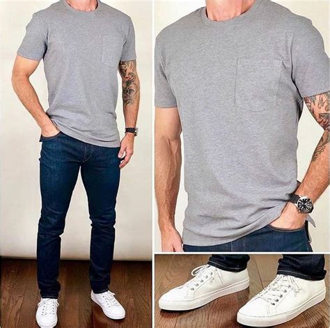 Básico Mas Com Estilo Moda Para Homens Men Fashion Casual Shirts Blue Jeans Outfit Men Men