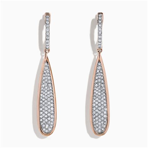 Effy Pave Rose 14k Rose Gold Diamond Drop Earrings 071 Tcw