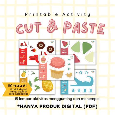 Jual Printable Worksheet Aktivitas Cut And Paste 15 Lembar Menggunting