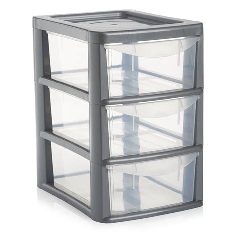 Wilko Small 3 Drawer Tower Silver Wilko