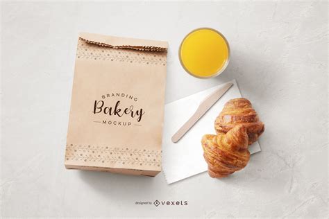 Bakery Paper Bag Food Composition Mockup Psd Editable Template