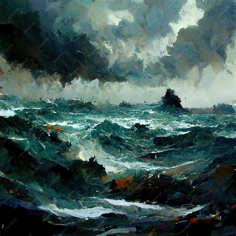 Premium Photo | Stormy sea painting