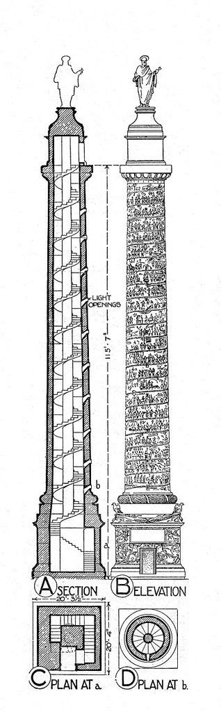 Column Of Trajan Plan Elevation And Section Ancient Architecture