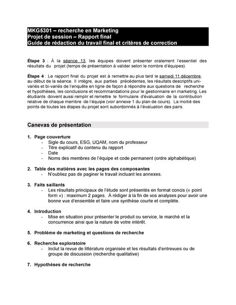 Guide De R Daction Du Travail Final Et Crit Res De Correction