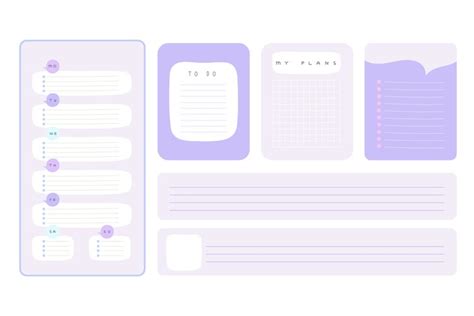 Diary pages, planners and notes paper sheets. Cute girly sty