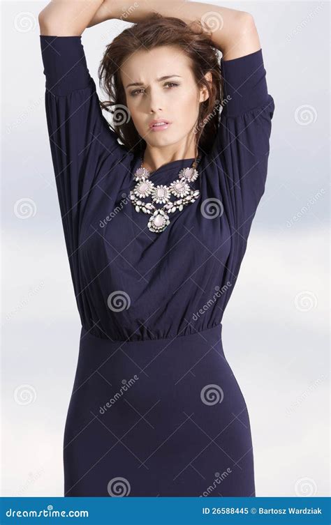 Brunette Posing In Violet Dress Stock Image Image Of Hair Look 26588445