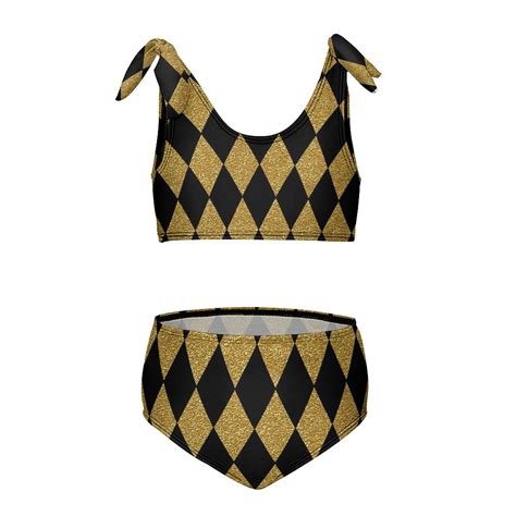 Black And Gold Harlequin Girl S Piece Bikini Set Beach Sport Swimsuit Swimwear Y Cm