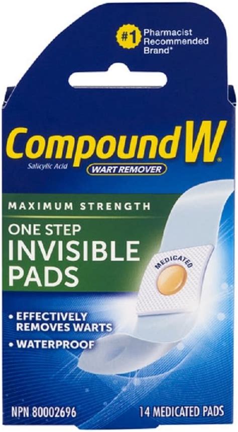 Compound W One Step Invisible Pads Salicylic Acid Wart Remover Maximum