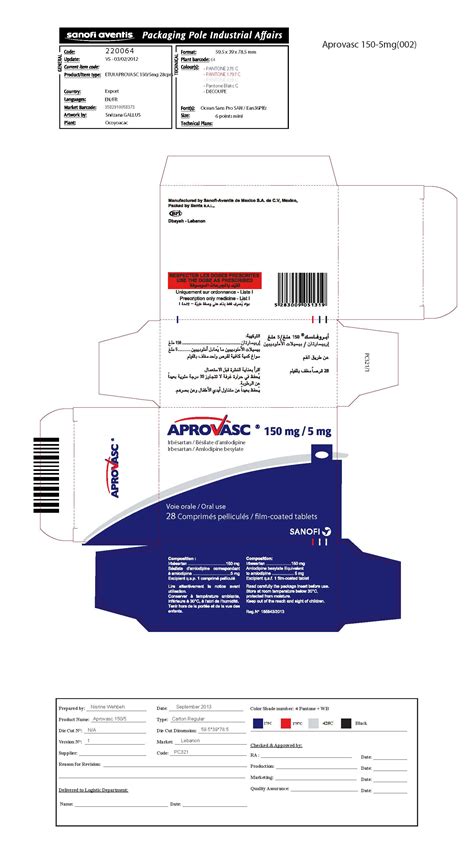 Medica RCP Aprovasc 150mg 5mg Indications Side Effects