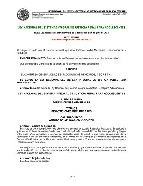 Lnsijpa Ley Nacional CMARA DE DIPUTADOS DEL H CONGRESO DE LA UNI