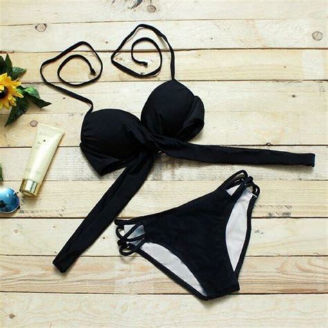 Mua Đồ Bơi Đi Biển Bikini Mảnh Bộ Bơi Ngực Chéo Dây Quần Cạp Thấp Màu Đen Kèm Ảnh Thật giá