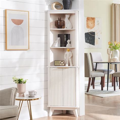 amazoncom ttream fluted corner cabinet  tall modern storage