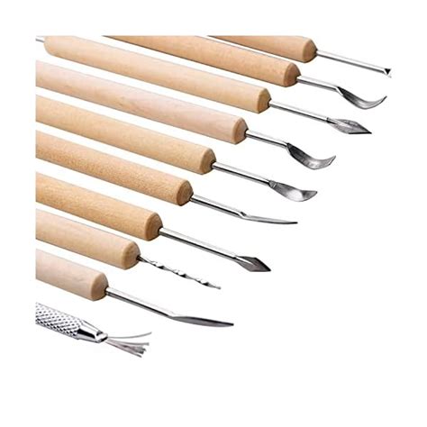 Eboot 11 Pcs Wooden Handle Clay Pottery Sculpting Tools Polymer Clay