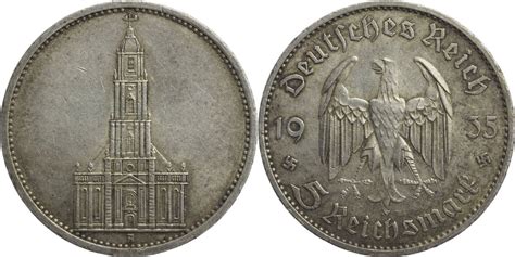 Drittes Reich 5 Reichsmark 1935 A Garnisonkirche o Datum Kursmünze