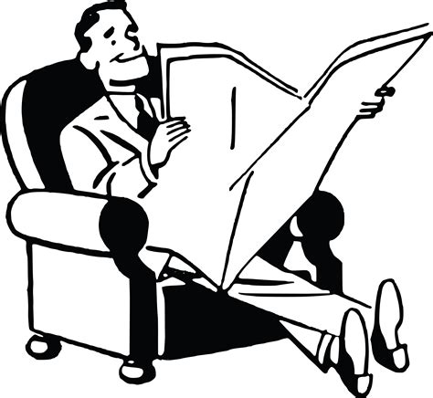 Free Clipart Of A Black and White Retro Man Reading a Newspaper