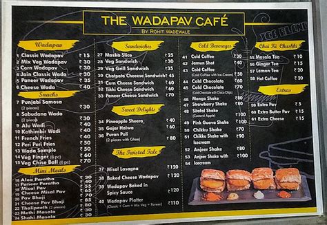 Menu At The Wadapav Cafe Solapur