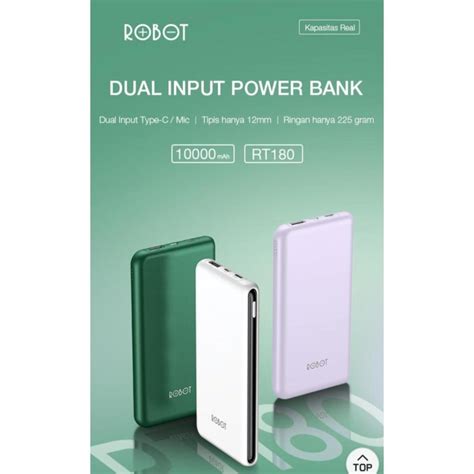 Jual Jual POWERBANK PB ROBOT RT180 DUAL INPUT PORT MICRO USB TYPE C