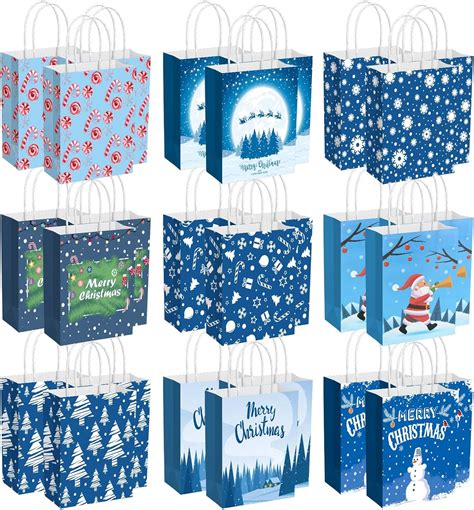 Amazon Cholemy Pcs Blue Christmas Gift Bags With Handle Bulk