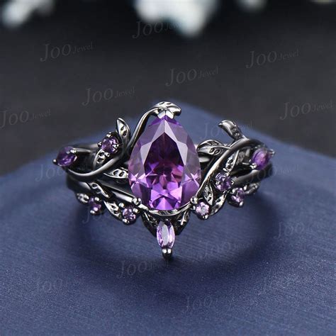 Black Gold Natural Amethyst Leaf Bridal Set February Birthstone Gift 1