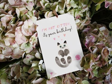 Kitten Printable Birthday Card Cat Lover Birthday Card - Etsy