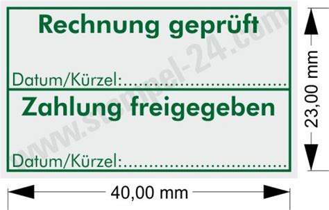 Stempel Rechnung geprüft Datum Kürzel Zahlung freigegeben Datum Kürzel