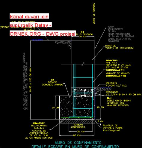 Istinat duvarı için süpürgelik Detay dwg projesi Autocad Projeler