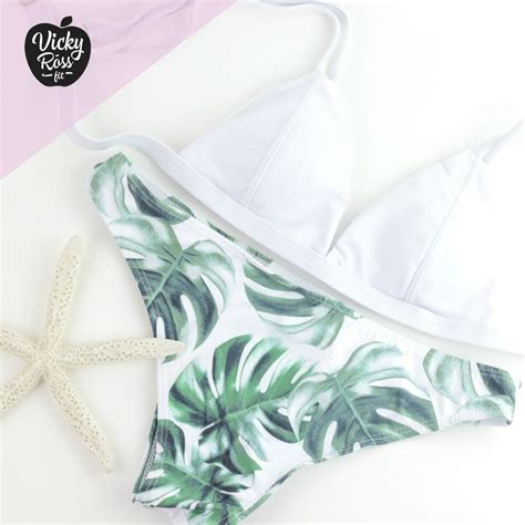 Palm Leaf Print Bikini Swimwear Beach Swimsuit Vicky Ross Fit
