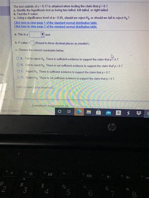 Solved The Test Statistic Of Z 0 77 Is Obtained When Testing Chegg