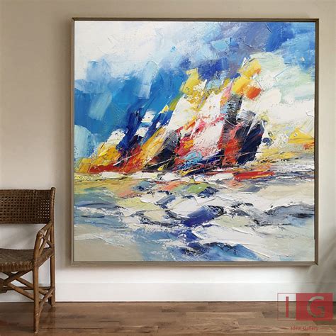 Large Abstract Sailboat Painting Canvascolor Sailboat Art Etsy Pink