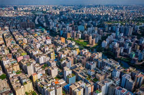 Aerial view of Dhaka skyline, Bangladesh. stock photo