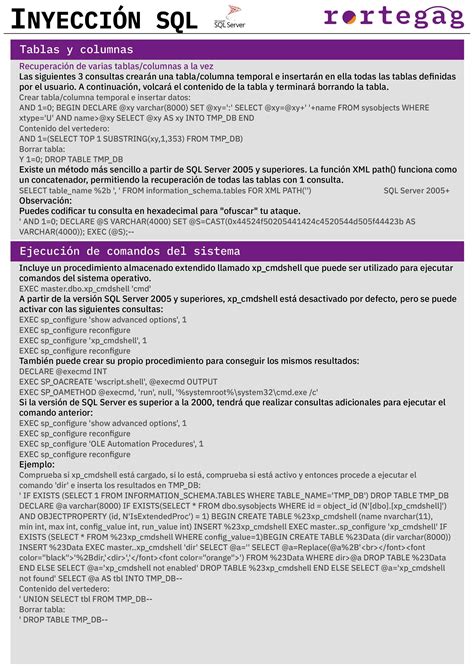 Cheatsheet Inyecci N Sql Rortegag