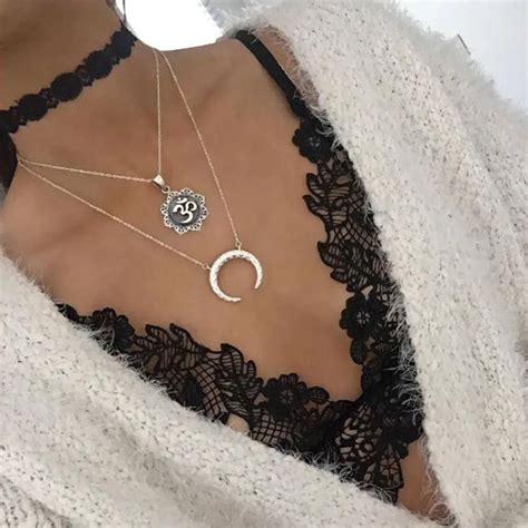 Lace Moon Choker Necklace For Women Silver Chain Chocker Layer Buddha Chokers Necklaces Collares