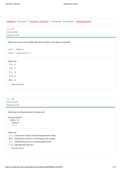 Graded Quiz Unit Question Not Yet Answered Marked Out Of