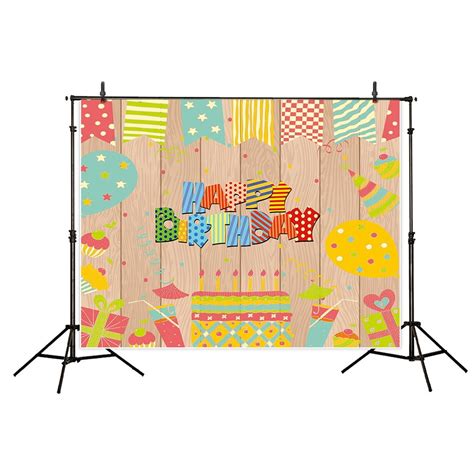 Mohome 7x5ft Birthday Party Theme Wooden Wall Background Cartoon