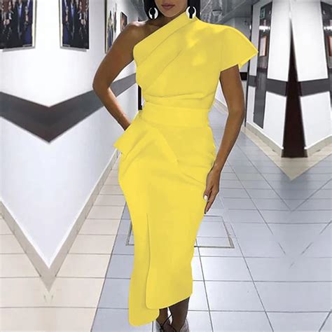 Vestido Sexy Midi Amarelo Elegante Vestido Midi Al A Nica Para