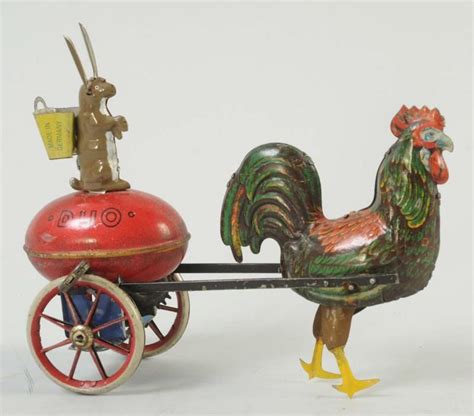 Lot 624 Lehmann Tin DUO Rooster Rabbit Vintage Toys Old