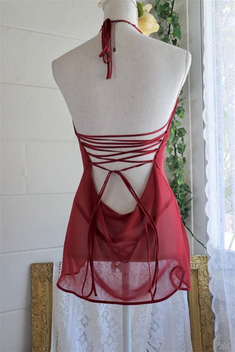 Vintage Victorias Secret Slip Dress S To Y K Sheer Lace Up Open Back Lingerie Dress Romantic