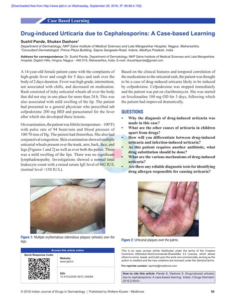 Pdf Drug Induced Urticaria Due To Cephalosporins A Case Based Learning