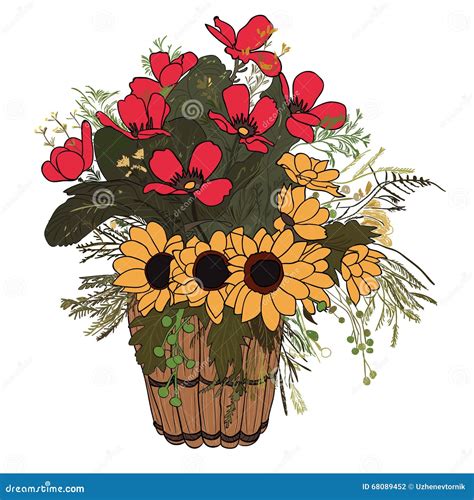 Blumen Im Korb Vektor Abbildung Illustration Von Betrieb 68089452