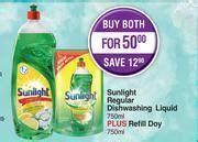 Sunlight Regular Dishwashing Liquid 750ml Plus Refill Doy 750ml Both