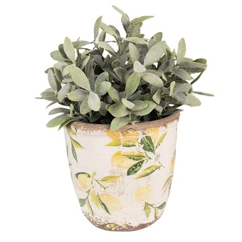 Clayre Eef Planter Ø 11x10 cm Yellow Ceramic Lemon