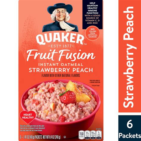 Quaker Fruit Fusion Strawberry Peach Flavored Instant Oatmeal Microwave Oatmeal 8 4 Oz 6