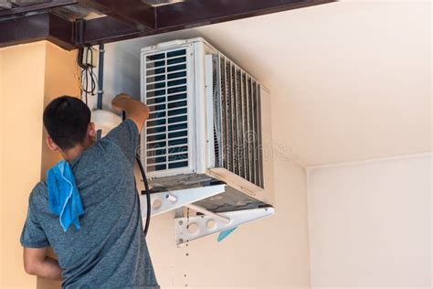 Cleaning Air Conditioner By Water For Clean A Dust Editorial Stock