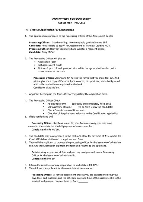 Final Script Competency Assessor Script Assessment Process A Steps