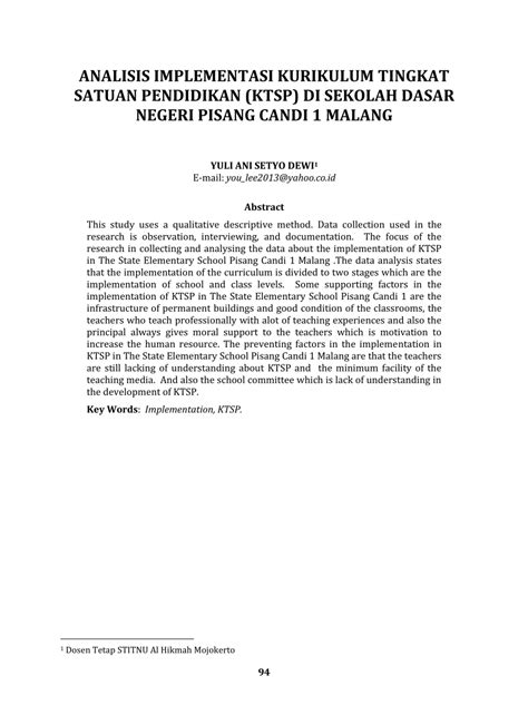 (PDF) ANALISIS IMPLEMENTASI KURIKULUM TINGKAT SATUAN PENDIDIKAN (KTSP) DI SEKOLAH DASAR NEGERI ...