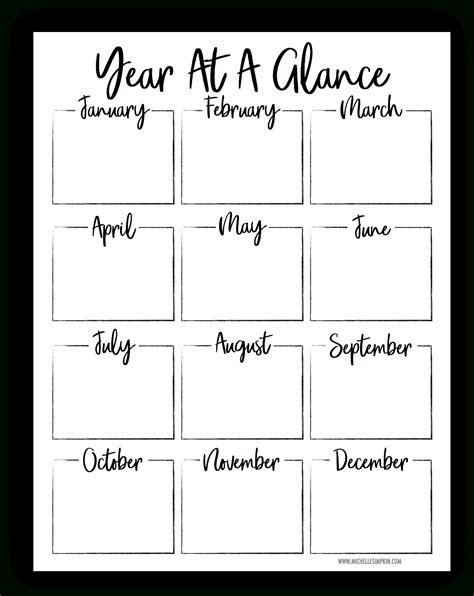 Printable Year At A Glance Calendar