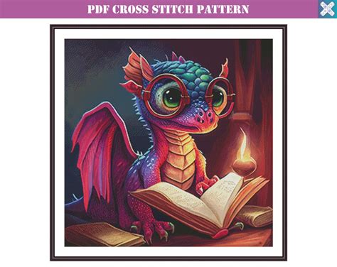 Cute Baby Dragon Reading A Book Fantasy Full Coverage Cross Etsy