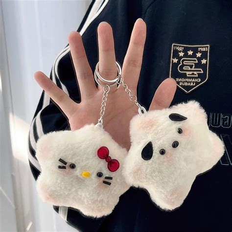 Kawaii Plushie Chaveiros Para Meninas Soft Star Doll Plush Cat Chaveiro