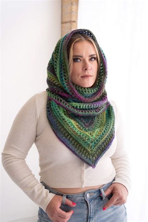 PDF Crochet Pattern Bohemian Hooded Cowl Scarf Boho Scarves With Hood